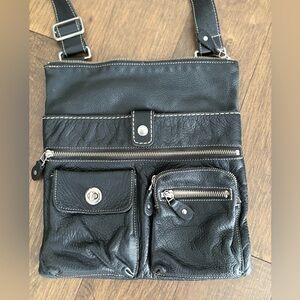 Black Leather Roots Crossbody